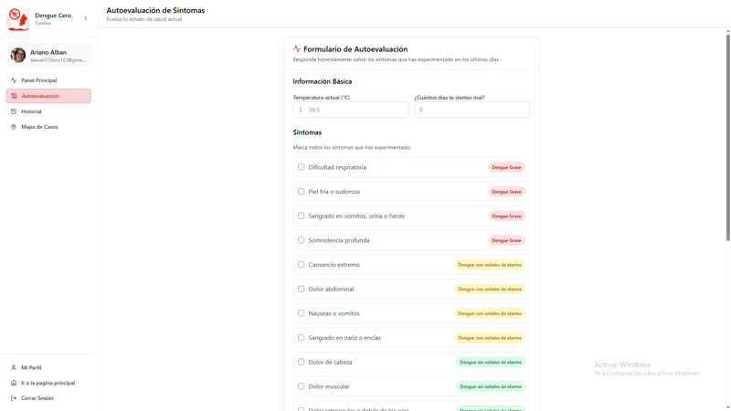 Autoevaluación de síntomas